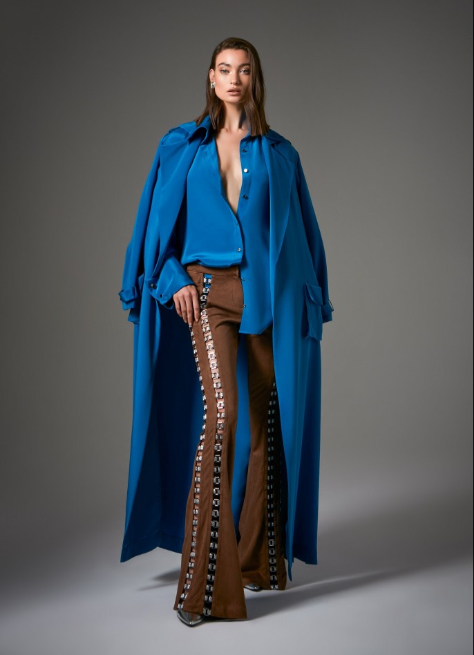 PRUSSIAN BLUE SILK DUSTER COAT